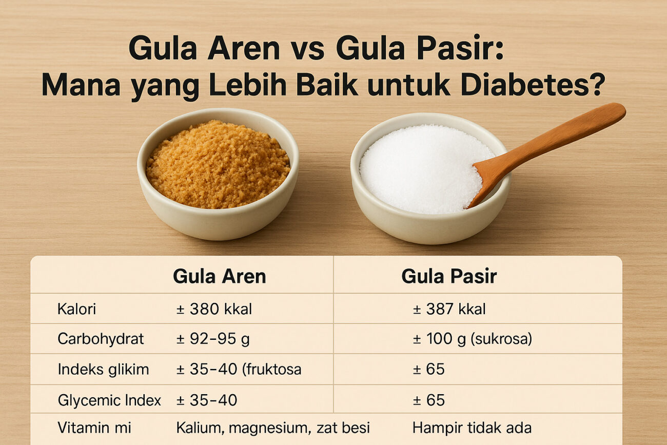 Tabel perbandingan gula aren dan gula pasir untuk diabetes.