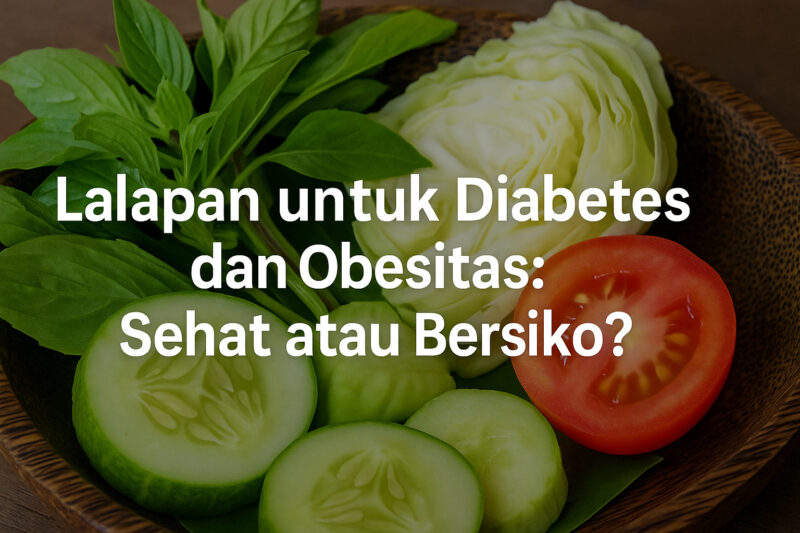 Lalapan segar berisi timun, tomat, selada, dan kemangi di atas piring rotan.