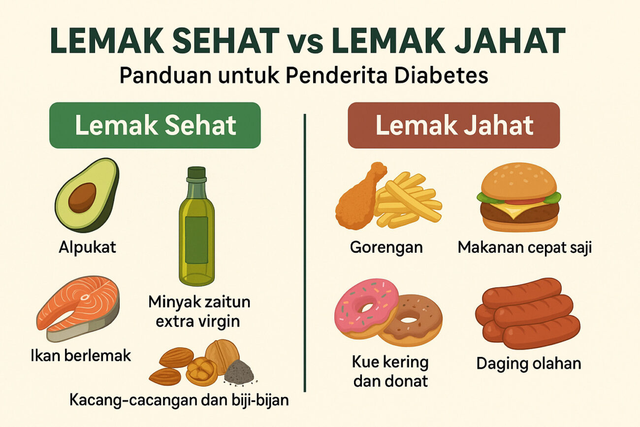 Ilustrasi perbandingan lemak sehat dan lemak jahat untuk diabetes