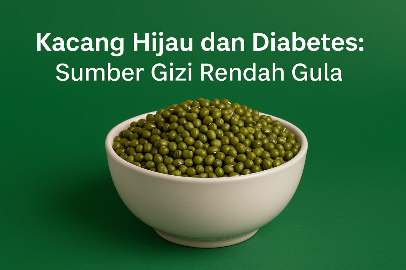 Mangkuk putih berisi kacang hijau di atas latar belakang hijau.