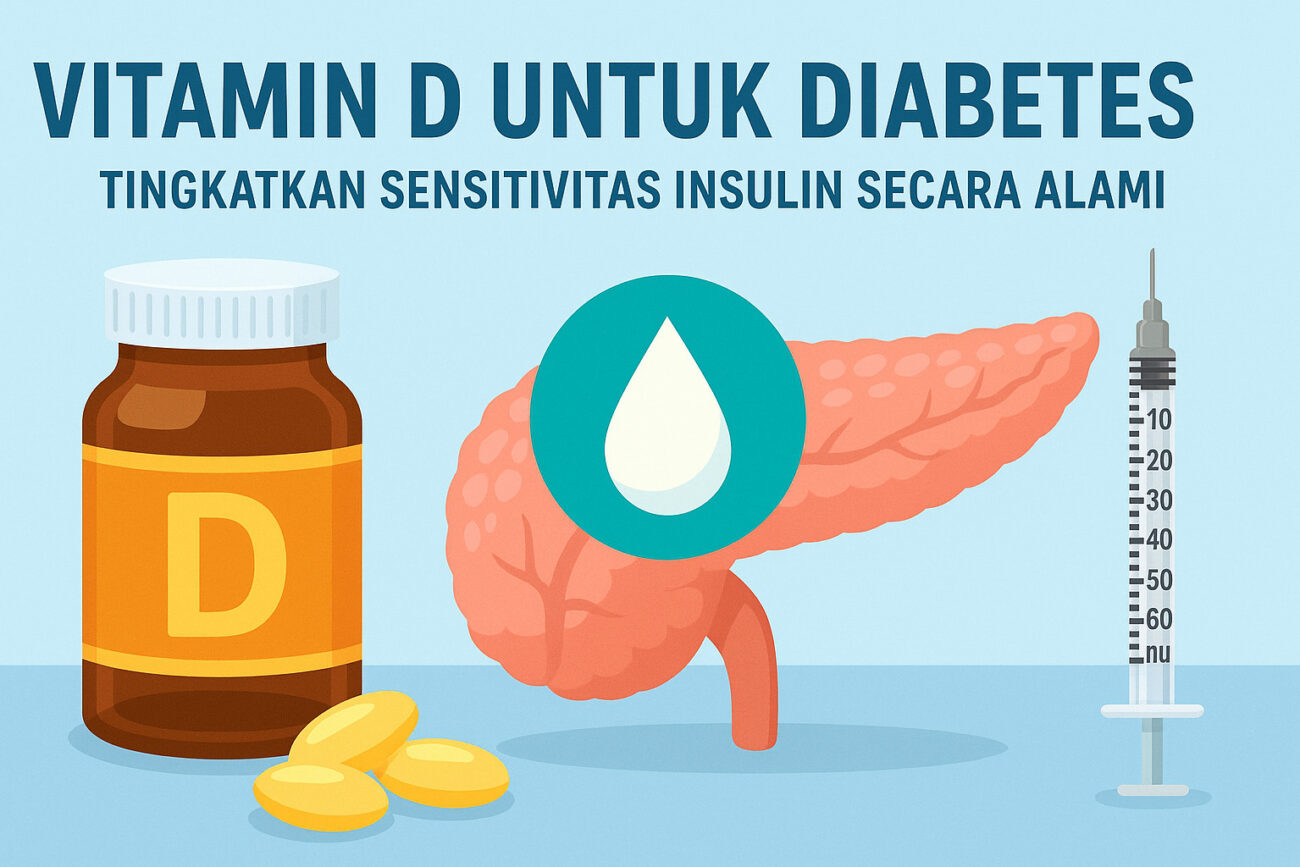 Ilustrasi vitamin D, pankreas, dan suntikan insulin untuk edukasi diabetes